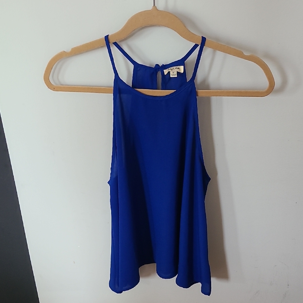 Lily White Halter back keyhole Blue Sleeveless Women's Top Size Medium